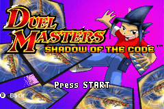 Duel Masters: Shadow of the Code title screen for GameBoy Advance